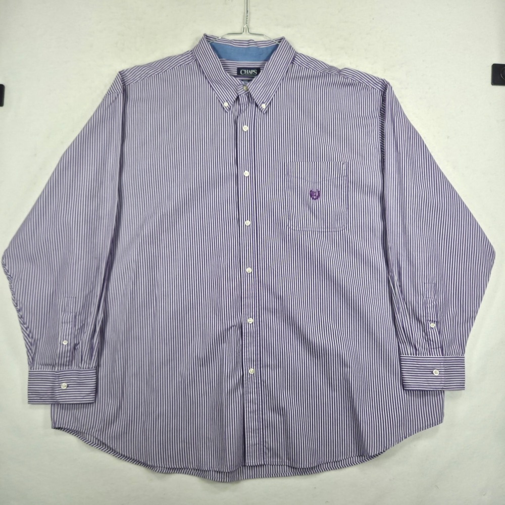 Chaps Mens 4XB 4TF Purple White Striped Easy Care Button Down Shirt Long Sleeve